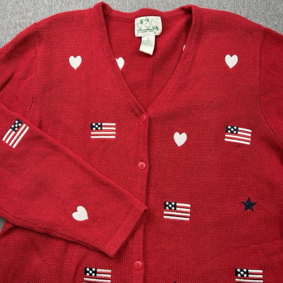 The Quacker Factory Sweaters - Quacker Factory Cardigan Sweater Womens Medium USA American Flag 4th of July Red